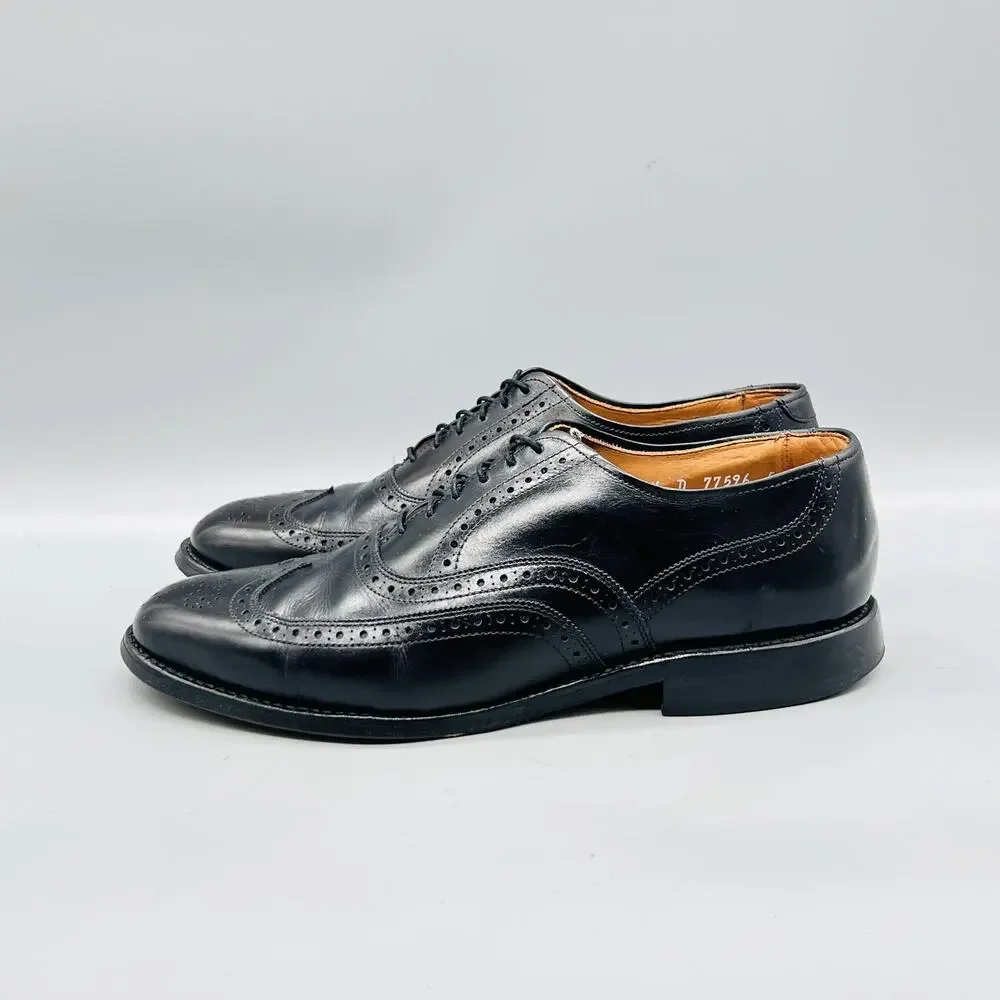 Allen Edmonds Shoes Mens 7.5 Black Leather Chester Wingtip Oxford Dress Brogue